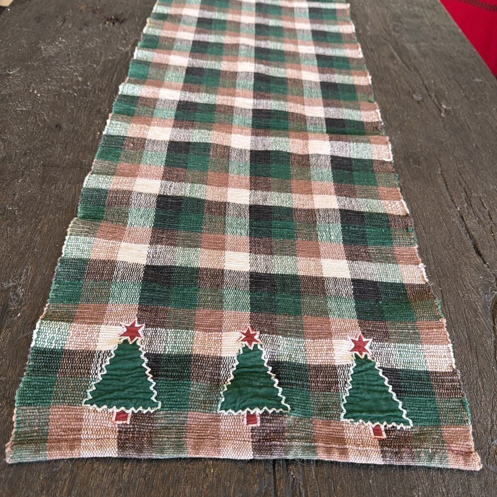 VTG Christmas Tree Table Runner 2004 Martha Stewart Checker 74x14" Rustic Check